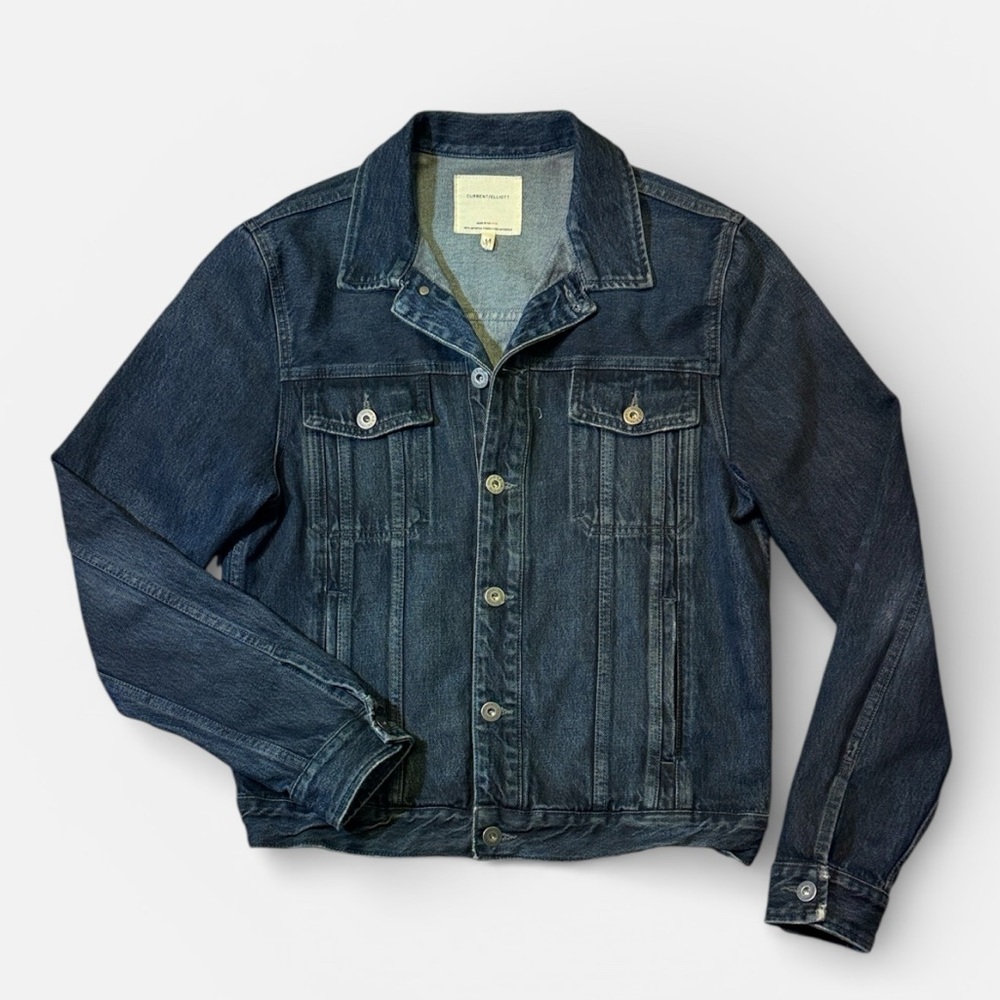 Current/Elliot mens M Medium blue 100% cotton denim trucker jacket EUC